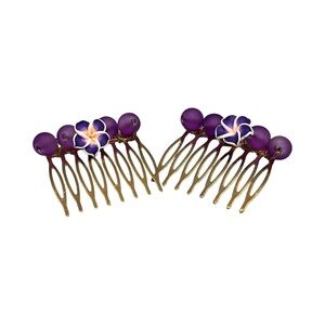 Elegant Purple Beaded Floral Hair Combs 2 Pc Set 2.0”